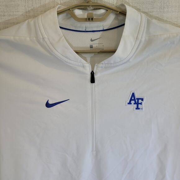 Nike Air Force Pullover Short Sleeve Training Jacket Mens Large White Blue Zip - Picture 2 of 9